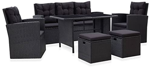Generic Modisches Design, Hohe Haltbarkeit, Stabile Struktur, Komfortables Design, Einfache Wartung, 6-teiliges Garten-Lounge-Set mit Kissen, Polyrattan in Schwarz, Lounge-Set mit