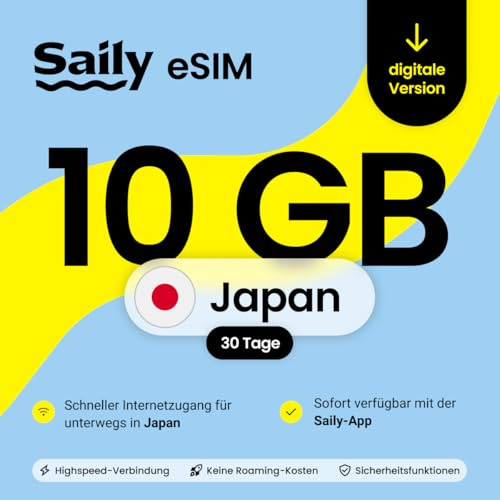 Saily, eSIM Datenpaket für Japan, 10GB/30 Tage, Sicherheitsfunktionen, Digitaler Code │ Japan