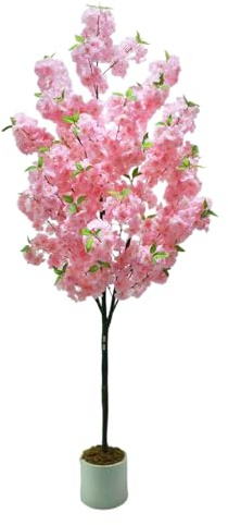Plante Artificielle Intérieur Cerisiers en Fleurs Fausse Plante Cerisier Rose 180 cm en Pot Blanc Décoration du Salon Grande Plante de Printemps en PVC et Fibre Textile L'intérieur et L'extérieur