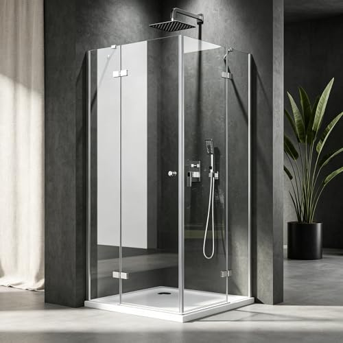 VEETEDOORA Duschkabine 80x80 cm Eckeinstieg, 183cm Höhe, mit Pendeltüren aus 6 mm ESG Glas: 4-teilige Drehtür, Duschabtrennung, ohne Duschtasse