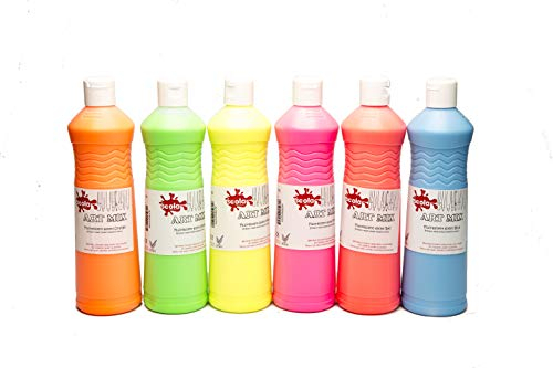 Scolaquip Artmix Fluo Farben malen, 6 x 600ml, Educational Arts Supllies für Kinder