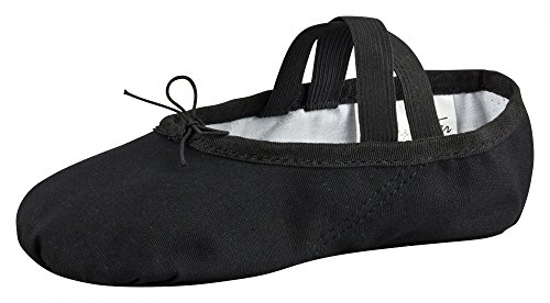 tanzmuster Ballettschuhe Mädchen - DANI - ganze Ledersohle- Schwarz Größe 34 - Ballettschläppchen für Kinder - Schwarze Tanzschuhe fürs Ballett