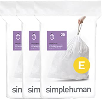 simplehuman CW0255 code E Custom Fit Bin Liner Bulk Pack, White Plastic (3 Pack of 20, Total 60 Liners)