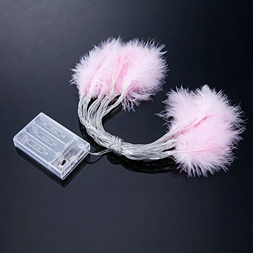 Feather Fairy String Lights 20 LED Battery Operated Warm White Bedroom/Xmas/Wedding/Halloween/Party Art Decor/Lamps (20 LED Pink)
