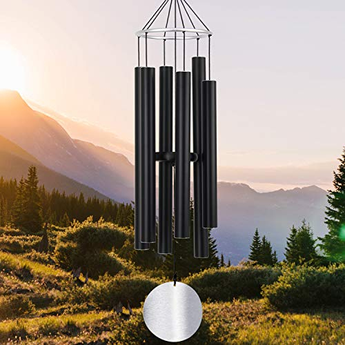RSTTY Windspiel für den Außenbereich, großer tiefer Ton, großes Windspiel, erstaunliche Anmutung, entspannend, beruhigend, niedriger Bass, Grabschmuck, Trauerkind für Mama, Papa, schwarz