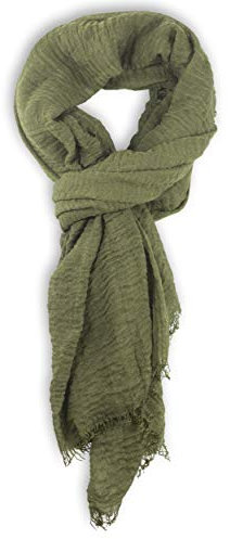fashionchimp BASIC-Schal für Damen mit weichem Fransensaum, Tuch in leichter Qualität mit Baumwolle, einfarbig (Moosgrün)