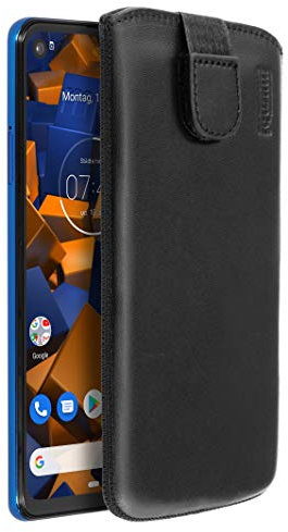 mumbi Echt Ledertasche kompatibel mit Motorola One Vision Hülle Leder Tasche Case Wallet, schwarz