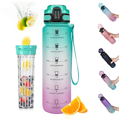 Opard Trinkflasche 1L mit Früchtebehälter Wasserflasche mit Teesieb Obst Rezept Water Bottle für Student, Büro, Sportler, Kinder, Fitness