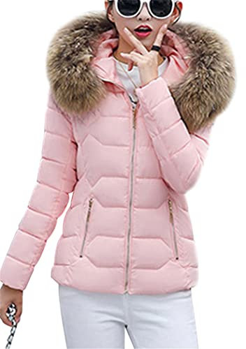OMZIN Giacca Invernale Da Donna Giacca Trapuntata Outwear Inverno Collo Di Pelliccia Piumino Donna Inverno Giacca Di Transizione Outwear Rosa XS
