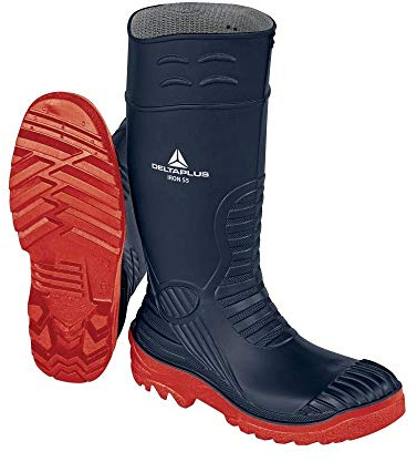 DELTAPLUS Bottes de sécurité en PVC CE S5 SRC imperméables, pare-chocs, pieds et chevilles en métal Iron – 43, bleu-rouge