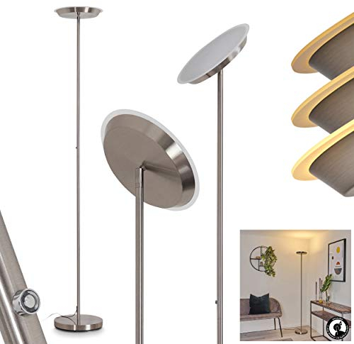 LED Stehleuchte Mjölby, Bodenlampe aus Metall in Nickel-matt, moderne Stehlampe mit Touchdimmer am Gehäuse, Höhe max 190 cm (verstellbar), 1 x LED 20 Watt, max. 2100 Lumen, 3000 Kelvin (warmweiß)