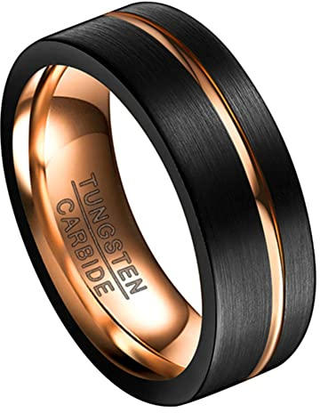 Corato Schwarz Wolframcarbid Ring mit Roségoldene Nut Hochzeit Verlobungsring für Herren 8mm Eben Gebürstetes Finish Größe 72(22.9)