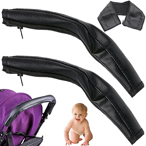 truee 2 Stücke Baby Kinderwagen Griff Abdeckung, Leder Kinderwagen Armlehne, Buggy Griffbezug Kinderwagen, Mit Reißverschluss Für Staubdicht, Für Die Meisten Kinderwagen Geeignet (Schwarz)