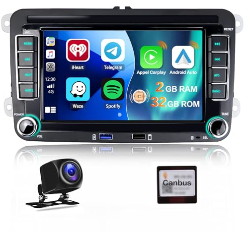2GB+64GB Hikity Android 15 Autoradio für VW Golf Polo T5 Tiguan Caddy Seat Skoda mit Wireless CarPlay Android Auto 7 Zoll 2 Din Autoradio mit Navi HiFi FM RDS BT RCA WiFi+Canbus+AHD Rückfahrkamera