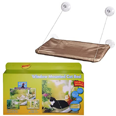 MUJGAN Cat Bed Window, Cat Window Hammock Window Perch, Safety Cat Shelves Space Saving Window Mounted Cat Seat for Large.Medium,Small Cats (Premium Set), Beige