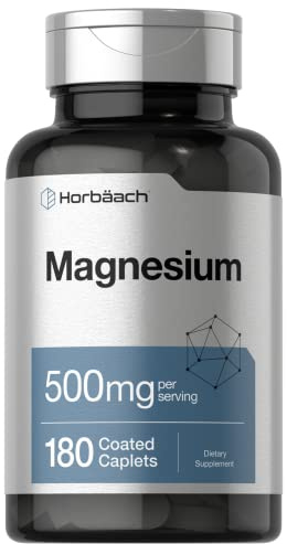 Horbäach Magnesium 500mg | 180 Caplets | Vegetarian, Non-GMO, and Gluten Free Supplement