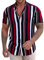 sutelang lurryly Chemise Respirant pour Hommes Rayée en Coton Et Lin à Manche Courte Chemise De Plage Casual Coupe Ajustée Tee Shirt Revers Boutonnés Chemise Rayée