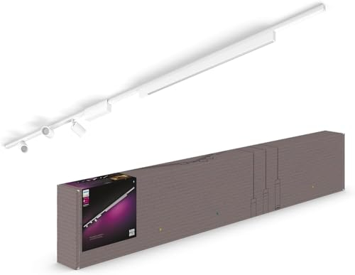 Philips Hue Perifo Railverlichting Plafond 3-spots en 1 Lichtbalk - Basisset - 1 en 1,5 Meter Rails - Wit en Gekleurd Licht - Dimbaar - Verbind met Bluetooth of Hue Bridge - Wit