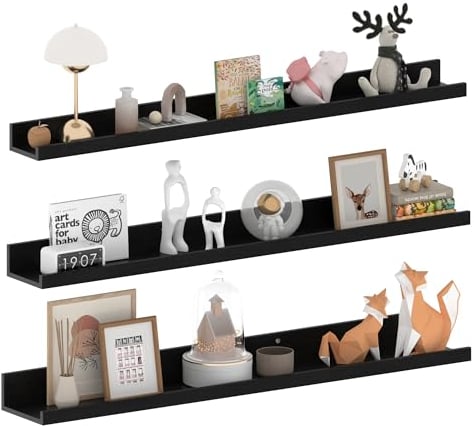 EXYGLO Wandregal 90cm, Schweberegal Bilderleiste für Wohnzimmer, Küche, Kinderzimmer, Schlafzimmer oder Büro, 3 Stück Regal Wand mit Verschiedenen Größen (Schwarz)