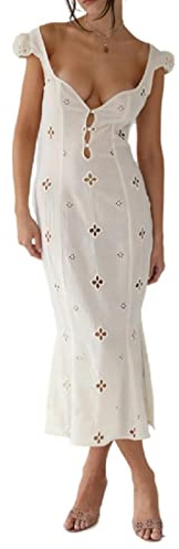 CHOUX Mini robe caraco à fleurs ajourées et col en V pour femme - Coupe ajustée - Taille haute