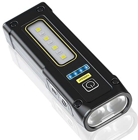 DLHONORV Linterna LED recargable EDC, Linternas frontales táctica súper brillante con luz de trabajo roja azul y COB, linterna de imán portátil multifunción impermeable IPX4 (Negro)
