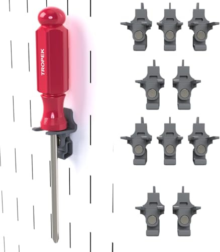 TROPEK Screwdriver+ Bracket [10 Pack] Model 100 for Tool Wall Organization to Hang Screwdriver, Nut Driver, Pick, Pry Bar, Chisel, or File | Compatible with Wall Control