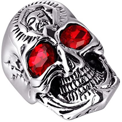 Edelstahlringe Herren Breit, Ringe Silber Gothic Gothic Skull Ring mit Roten Augen Vatertagsgeschenk Größe 65 (20.7)