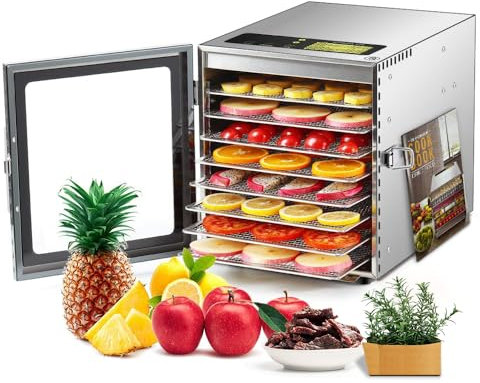Food-Dehydrator Machine 8 Stainless Steel Trays, 500W Dehydrator for Herbs, Meat Dehydrator for Jerky, 190ºF Temperature Control, 24H Timer,Dehydrator for Fruits, Veggies, Yogurt & Dog Treats