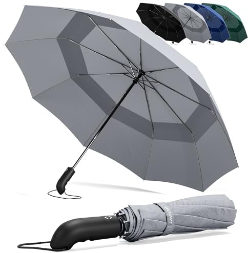 Regenschirm Taschenschirm Sturmfest + Auf-Zu Automatik & Schirm-Tasche, Schwarz | Herren Damen Reiseschirm - Kompakt Stabil, Teflon Wind- & Regen- Dicht | Taschenregenschirm Golfschirm Umbrella