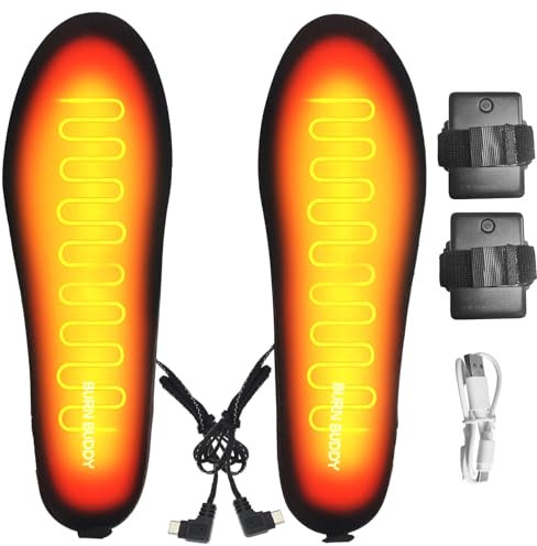 Beheizbare Einlegesohlen, Wärmesohlen 4 Heizstufen, Beheizbare Schuheinlagen Damen Herren, Wärmende Schuheinlagen mit APP-Steuerung, Wärmesohlen für Schuhe für Winter Wandern/Angeln/Camping/Skifahren