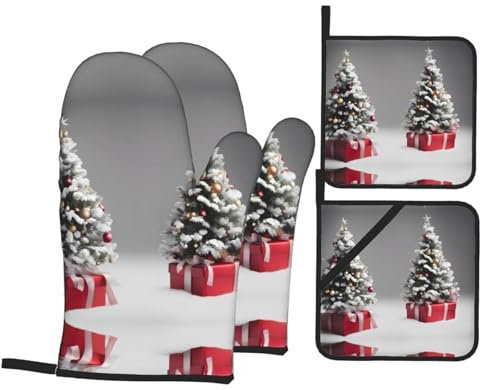 YYHHAOFA Lot de 4 gants de cuisine et maniques isothermes épais et durables pour cadeaux de Noël