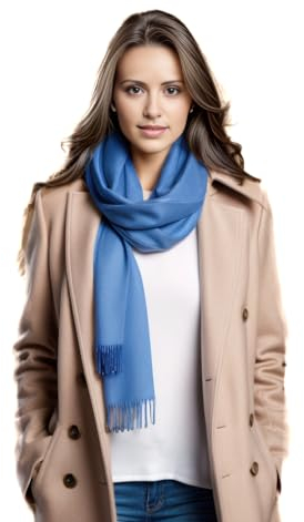 LA FERANI Damen Kaschmir Schal dünn Herbst Winter 185x65 Kaschmirschal royal blau stilvoll geschmeidig elegant Stil Wollschal Wolle Uni Farbe Damenschal Geschenk für Sie (Hell Blau)