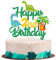 Gidobo 2nd Birthday Cake Toppers, Dinosaur Cake Decorations with Plam, Jungle Animal Themed Cake Pick for Kids Boys Girls Birthday Party Supplies