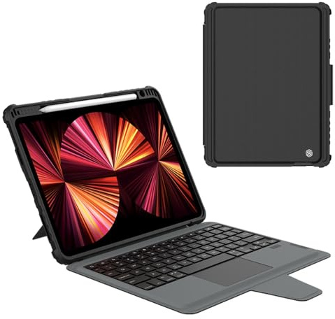 Nillkin Bumper Combo Tastaturhülle entworfen für Apple iPad Air 11 2024/10.9 2020/Air 4/Air 5/Pro 11 2020/2021/2022, Stifthalter, stoßfeste Abdeckung, Ständer, Trackpad und abnehmbare Tastatur,