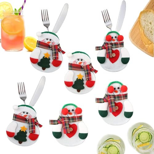 Uten Christmas Cutlery Bags, Knives and Forks Bag Decorative, Snowman Costume Cutlery Bag, Christmas Decoration, 6PCS