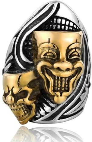 Gu Feng Vintage Gothic Großer Und Kleiner Clown Totenkopf Ring Männer Jungen Riesiger Edelstahl Biker Punk Rock Schmuck