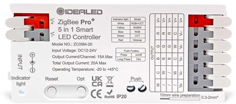 Controlador inteligente 5 en 1 ZigBee 3.0 de tira LED Pro para RGBCCT RGBW RGB CCT y 5 tiras LED blancas Cob, compatible con ZigBee Hub Bridge, TUYA y Echo Plus, APP/Alexa Voice Control de atenuación