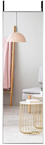 LIFEZEAL Espejo de Pared Grande 120 x 37 cm, Espejo para Colgar en la Puerta con 2 Ganchos, Espejo Rectangular para Dormitorio, Baño, Salón (Plateado)