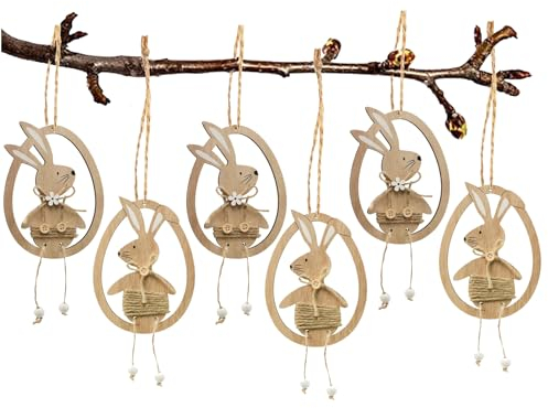 DAHI Holz Osterhasen Anhänger 6pcs Osteranhänger Hasen zum Aufhängen Deko Ostern Osterschmuck aus Holz zum Aufhängen (zuo)