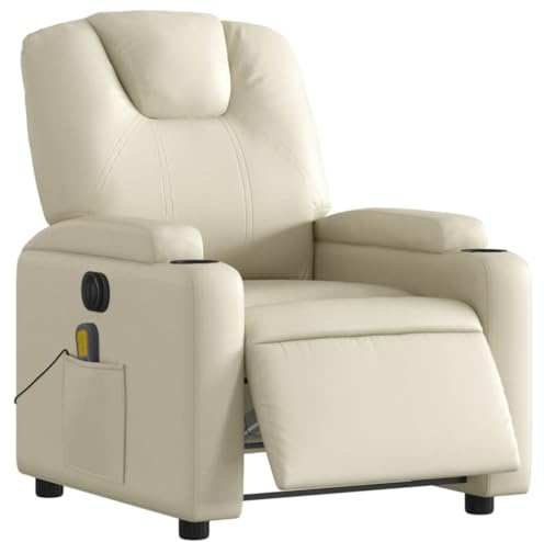 vidaXL Massagesessel, Sessel Elektrisch, Relaxsessel mit Liegefunktion Vibrationsfunktion, Fernsehsessel Liegesessel für Wohnzimmer, Creme Kunstleder