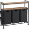 Wäschekorb 3 fächer, Wäschekorb mit 2 Ablagen, Wäschesammler mit Rollen, Aufbewahrungstasche, Haken, Wäscheschrank, Wäschebox mit Wäschesack aus Oxford-Stoff, Metallrahmen, 3 x 46 L, Schwarz
