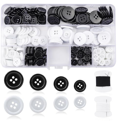Rybtd 240 st hartsknapp med fyra hål 10 mm/12,5 mm/15 mm/20 mm enkel rund knapp med 2 st sytråd för gör-det-själv-sömnad, knappbyte, hantverksdekorationer