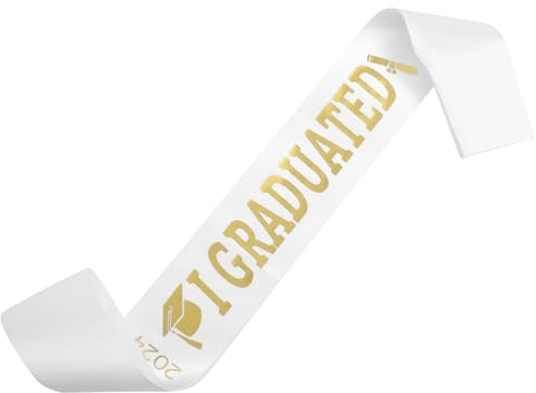 Luxshiny Schärpe Der Klasse 2024 Abschluss-Schultergurt Abschlussfeier-Schärpe Mit Goldenen Buchstaben Senior-Jubelschärpe Für Die Schule (Weiß)