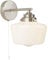 Licht-Erlebnisse Badlampe mit Schalter IP44 H: 22,5 cm klein in Silber matt Weiß E27 Jugendstil Metall Glas Badleuchte Wandlampe Badezimmer Spiegelleuchte