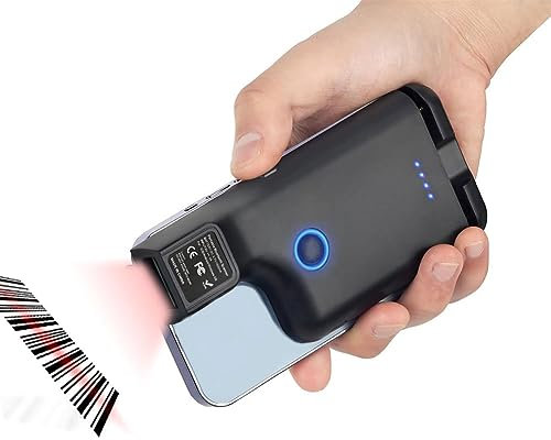 1D 2D Barcode Reader, Bluetooth Scanner for Inventory, Manufacturing, Shipping - Back Clip Mobile Phone Barcode Scanner, 3000mAh Rechargeable Battery