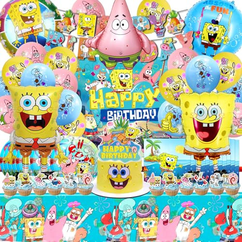 81 Pcs Sponge Geburtstag Deko, Kindergeburtstag Deko Sponge, Sponge Luftballons Set, Sponge Helium Ballon, Sponge Party Deko, Sponge Geschirr Set, Sponge Party Teller, Sponge Geburtstag Tischdecke