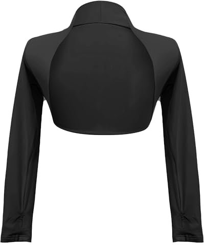 Happy Cherry Mädchen Bolero Ballettjacke Langarm Gymnastik Tanz-Top Open Front Schulterjacke Shrug Cardigan Ballettkleidung für Kinder 140 Schwarz
