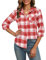 Zeagoo Chemise Femme a Carreaux Manche Longue Chemisier Chic et élégant Blouse Shirt Tunique Col en V Chemisiers Décontracté Bouton Down Haut Chaude Hiver Automne Rouge Blanc L