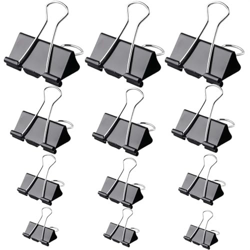 ZuiBestJia Metal Paper Clips 100-Pcs 32mm 25mm 19mm 15mm Foldback Clips 4 Sizes Binder Clips for Office Supplies