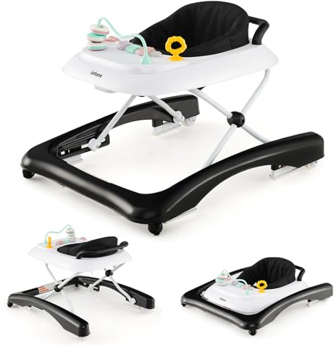 GOPLUS Baby Walker, 2 in 1 Lauflernhilfe & Schiebewagen mit Rädern, Überrollschutz, Verstellbaren Höhen & Spieltablett, Lauflernwagen gehfrei für Babys im Alter von 6-14 Monaten (Schwarz)
